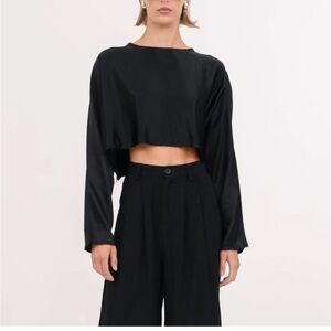 NONchalant Black Satin Crop Top